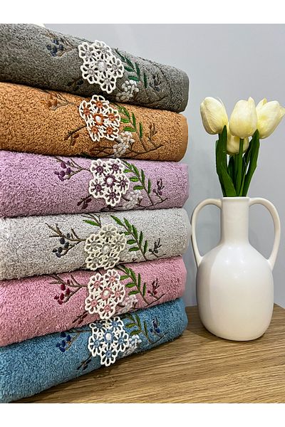 AYHANHOME Set of 6 3D 50x90 Embroidered Colored Dowry Hand and Face Towels