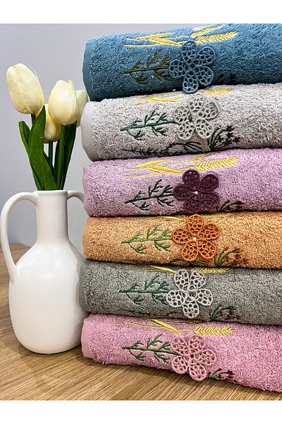 AYHANHOME Set of 6 50x90 3D Embroidered Colorful Dowry Hand and Face Towels