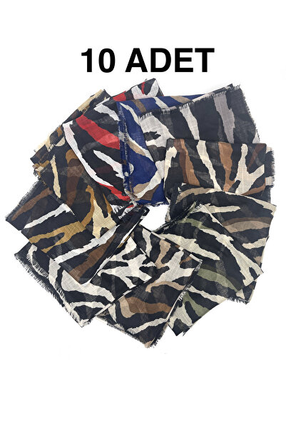 nazipek 10'lu Set Zebra Desen Flamlı Pamuklu Yazma Eşarp 100x100cm