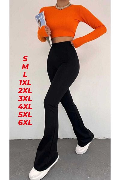 EDAMODA Women's Large Size Black Flare Leg High Waist Diving Fabric Tights