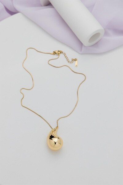 Sacha Accessories Damla Formlu Yılan Zincirli Gold Çelik Kolye