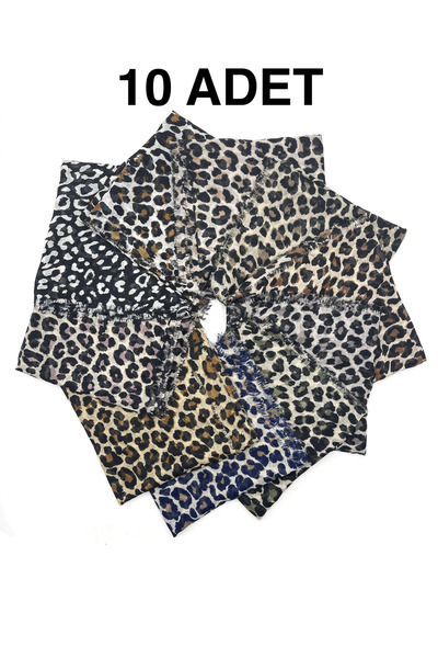 nazipek 10'li Set Hediyelik Leopar Desen Flamlı Pamuklu Yazma Eşarp 100x100cm...