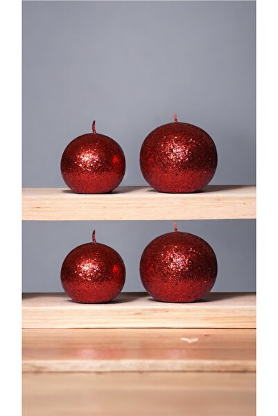 Genel Markalar 4’lü Simli Top Mum Seti, Büyük ve Küçük Kırmızı Renkli, Şık ve...
