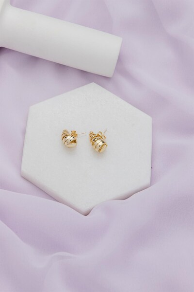 Sacha Accessories Damla Kesik Bombeli Gold Küpe