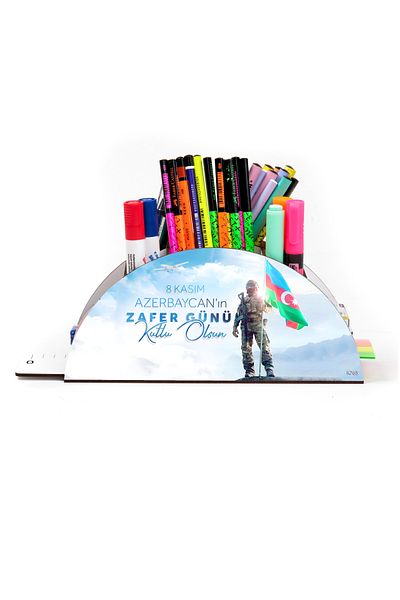 kutuTR Wooden Vip Türkiye Azerbaijan Series Rainbow Ruled Desktop Pen Holder Organizer Assembled Boxed