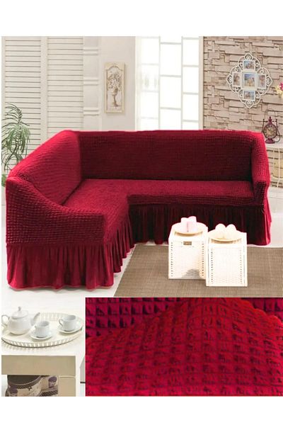 FurkanTicaret 1 Piece Flexible and Elastic L Corner Sofa Cover - Wrapped Fabric and Skirt