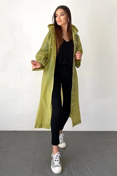 Orvila Unisex Eva Long Raincoat - Αδιάβροχο, κανονικό μέγεθος με κουκούλα και κουμπωτά