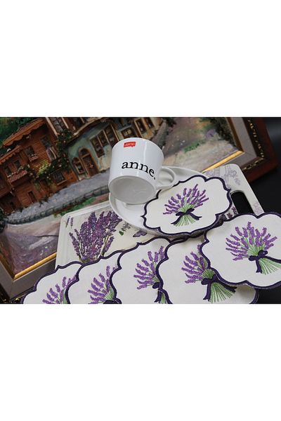 vipceyiz Lavender Patterned Embroidered Cocktail Serving Napkin (6 pieces)