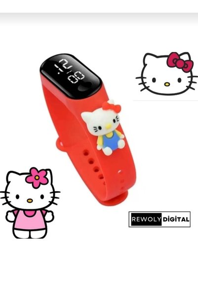 Q-TİME Hello Kitty Figürlü Su Geçirmez Dokunmatik Led Ekranlı Dijital Çocuk Kol Ve Genç Saati (Pembe)
