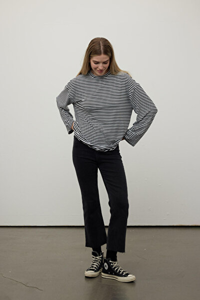 Manuka PRUHOVANÉ TRIČKO S DLOUHÝM RUKÁVEM PRUŽKY S-ČERNÉ