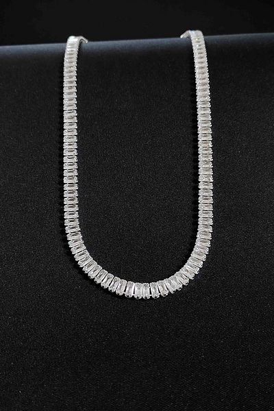 TREND COLLECTİON Diamond Mounted Baguette Stone Waterway Model Sparkling Women's Necklace