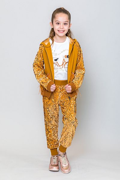 incity Girl's Sleeves Sequin Detailed Hooded Zippered Jacket