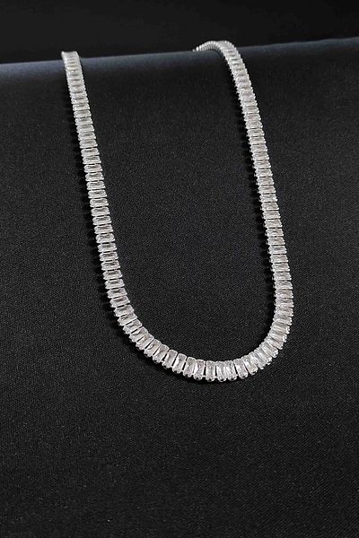 TREND COLLECTİON Diamond Mounted Baguette Stone Waterway Model Sparkling Women's Necklace