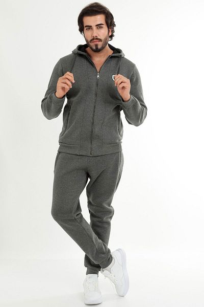 Marco Ferry Anthracite Men's Hooded Front Zippered Cuffed Leg 3 Thread Winter Tracksuit EDY201506A
