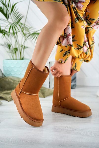 B BİLMEZLER WOMEN'S SUEDE THICK SOLE MEDIUM SIZE BOOTS WITH FURY INSIDE