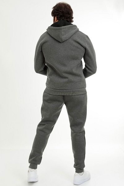 Marco Ferry Anthracite Men's Front Zipper Hooded 3 Thread Cuffed Leg Winter Tracksuit Set 201506ant