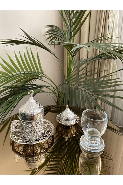 Housess Zamak Damat Coffee Cup, Turkish Delight Holder and Glass Request Set