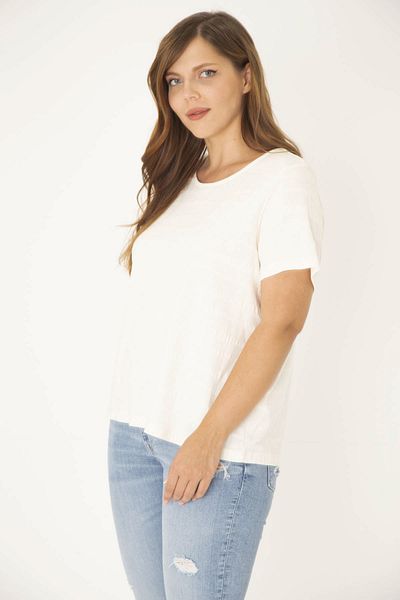 Şans Women's Large Size Bone Bike Collar Self Patterned Blouse 65n36933