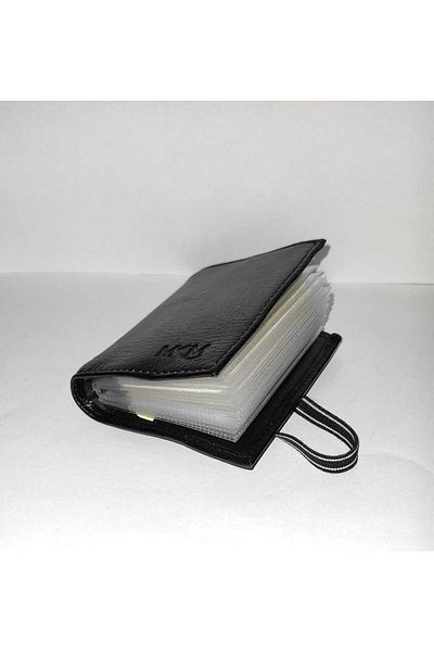 firdevsi hobi real leather transparent card holder wallet with vertical rubber housing