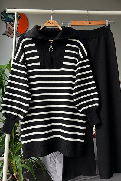aygüzel Zippered Bottom - Top Knitwear Set