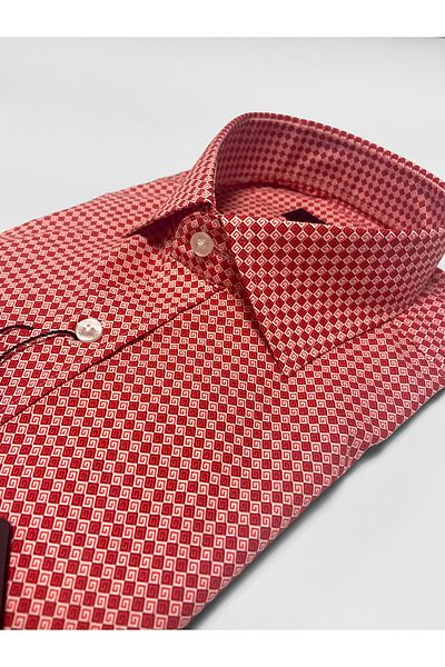 Chamis SlimFit Red Satin Modern Italian Collar Shirt