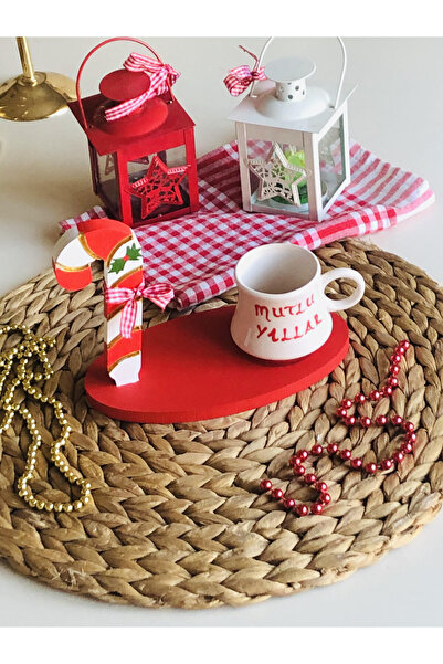 Den Tasarım Hediyelik Yılbaşı Baston Şeker Mutlu Yıllar Kırmızı Kahve Fincan ...