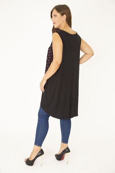 Şans Women's Large Size Fujya Front Point Patterned Side Cup Sleeveless Long Blouse 65N36945