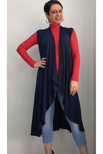 Mertcan Butik Navy blue shawl collar slash combed cotton viscose vest