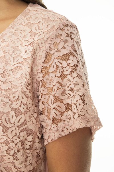 Şans Women's Large Size Salmon Front and Sleeves Lace Inside Viscose Blouse Tunic 65N36956