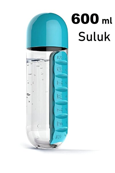 angeldesign Colorful Medicine Boxed Water Bottle 600 ml 7-Day Medicine Box Organizer Sports Leak-Proof Water Bottle