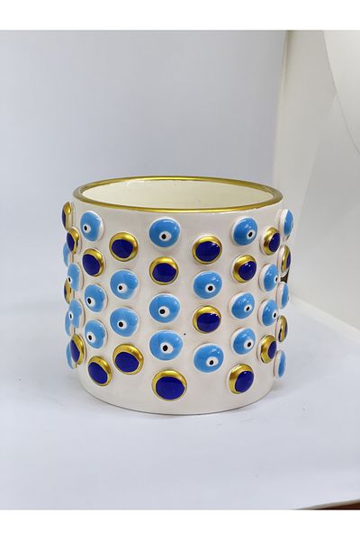 sim atölye Handmade Coffee Cup Mug with Evil Eye Bead Pattern