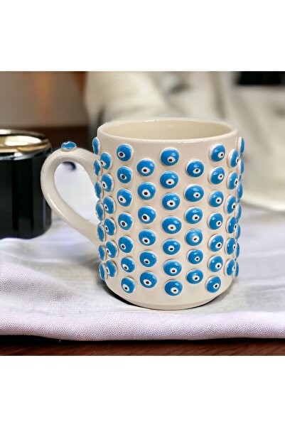 sim atölye Nazar Boncuk Desenli El Yapımı Kahve Kupası