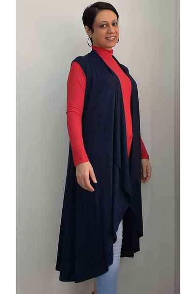 Mertcan Butik Navy blue shawl collar slash combed cotton viscose vest