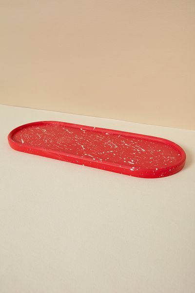 Handmeight Oval Red and White Concrete Coaster / Presentation Stand / Tray / Decorative Product
