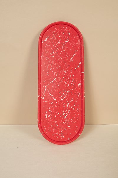 Handmeight Oval Red and White Concrete Coaster / Presentation Stand / Tray / Decorative Product