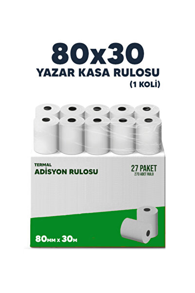 Köhler 80x30 KOLİ Adisyon Rulosu (1 Koli 27 Paket 270 Pos Rulosu) / Yazar Kas...