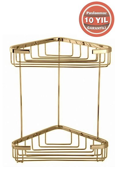 ÇELİK BANYO 18X18 cm Brass Stainless Shampoo Holder Gold Gold Corner Sponge Holder
