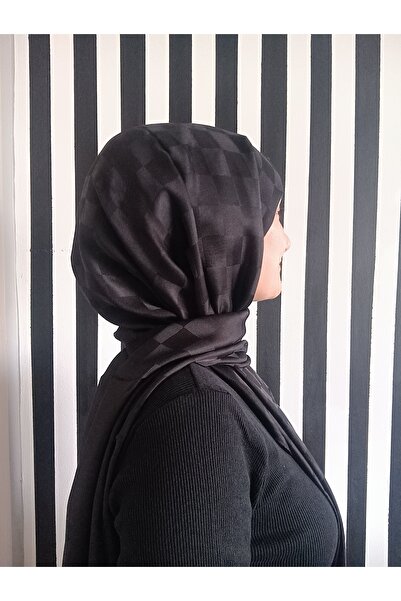 alinduha Black checkerboard pattern silky jacquard shawl