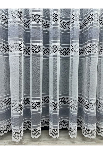 Cortibo Viyana Örme Desenli Tül Perde Gri (Pilesiz)