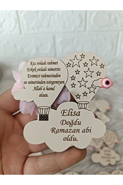 guluslazerkesim 25 ADET AHŞAP BALONLU BULUT DESENLİ DUALI AHŞAP MAGNET