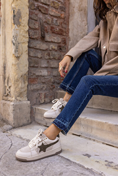 ANGELİNA JONES SAMSA KADİN BEJ GERECK YILDIZ DETAY DERİ SNEAKER