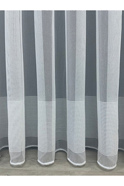 Cortibo Roma Şeritli Tül Perde Beyaz (Pilesiz)