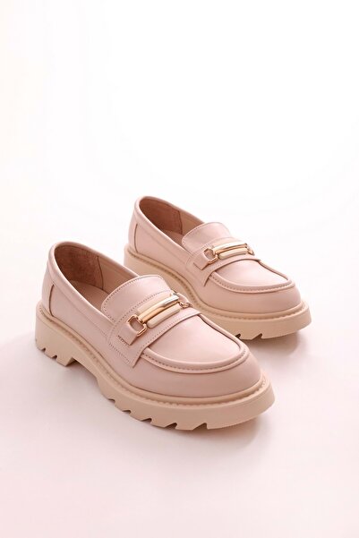 Shoeberry Women's Choc Beige Skin Thick Sole Buckle Loafer Beige Skin