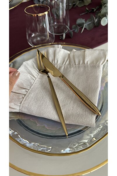 Decamor home 6 bucăți șervețele cu volane aurii cu sclipici ecru șervețele cu design special