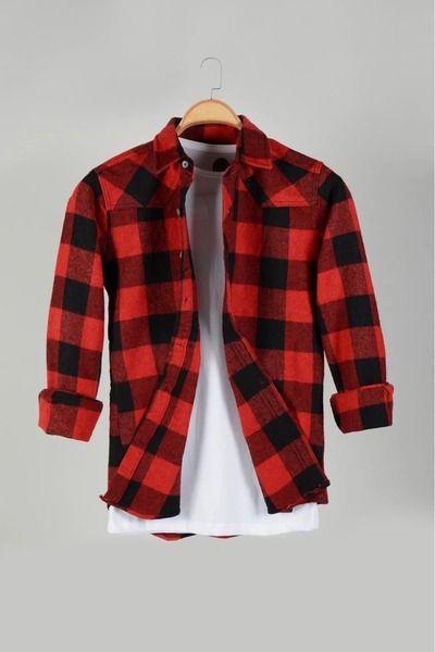 LEYEL Moda Erkek Kışlık Yeni Sezon Pamuklu Kaşe Kumaş Oduncu Gömlek