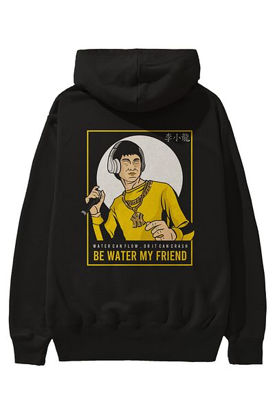 Ankhises Bruce Lee Rapper - Hanorac negru supradimensionat cu glugă, imprimat pe spate