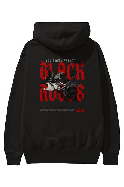 Ankhises Trandafiri Negri Imprimat Spatele Hanorac Negru Oversize Glugă Bărbați Femei