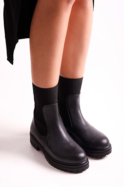 Shoeberry Dámské černé boty z pravé kůže Freyja Černá z pravé kůže