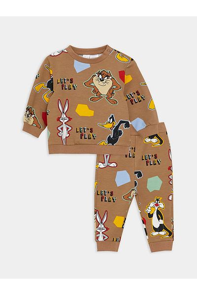 LC Waikiki LCW baby Crew Neck Looney Tunes Printed Baby Boy Sweatshirt and Sweatpants 2-Piece Set