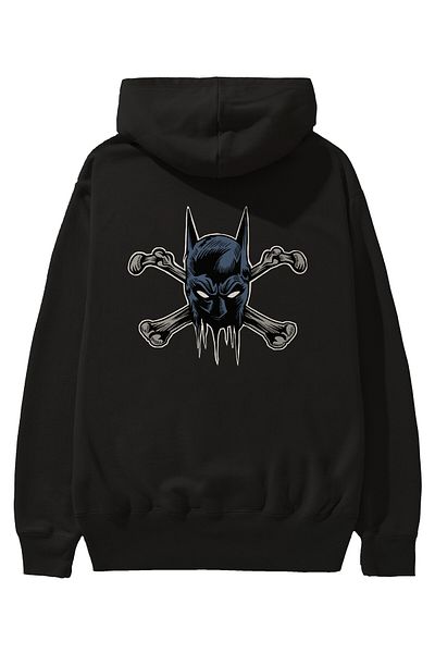Ankhises Hanorac negru oversize cu glugă cu imprimeu în spate Batbones Bărbați Femei